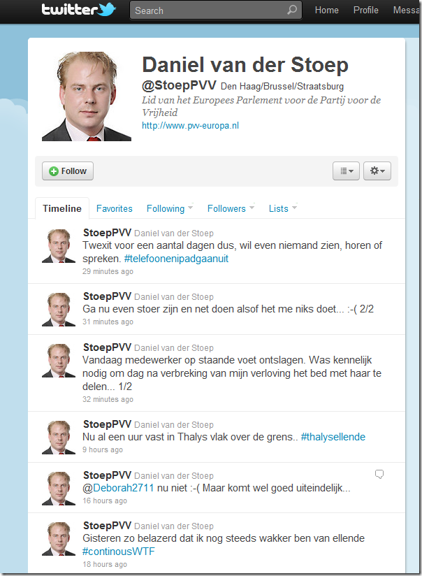Tweets Daniel van der Stoep, Nederlands lid van het Europees parlement voor de PVV